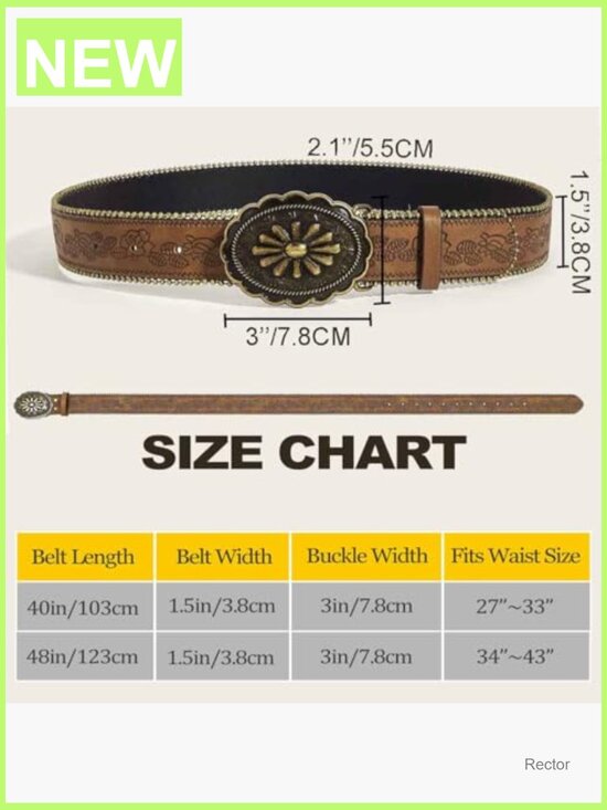 Vintage Cowgirl Western Belt with Embossed Buckle Faux Leather
